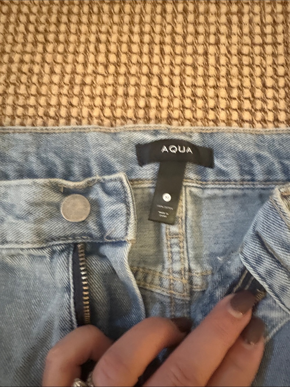 Aqua Light Blue Denim Maxi Skirt with Front Slit - Picture 2 of 6